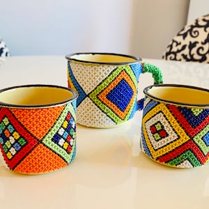 Retro Vintage Beaded Mugs - Collectables