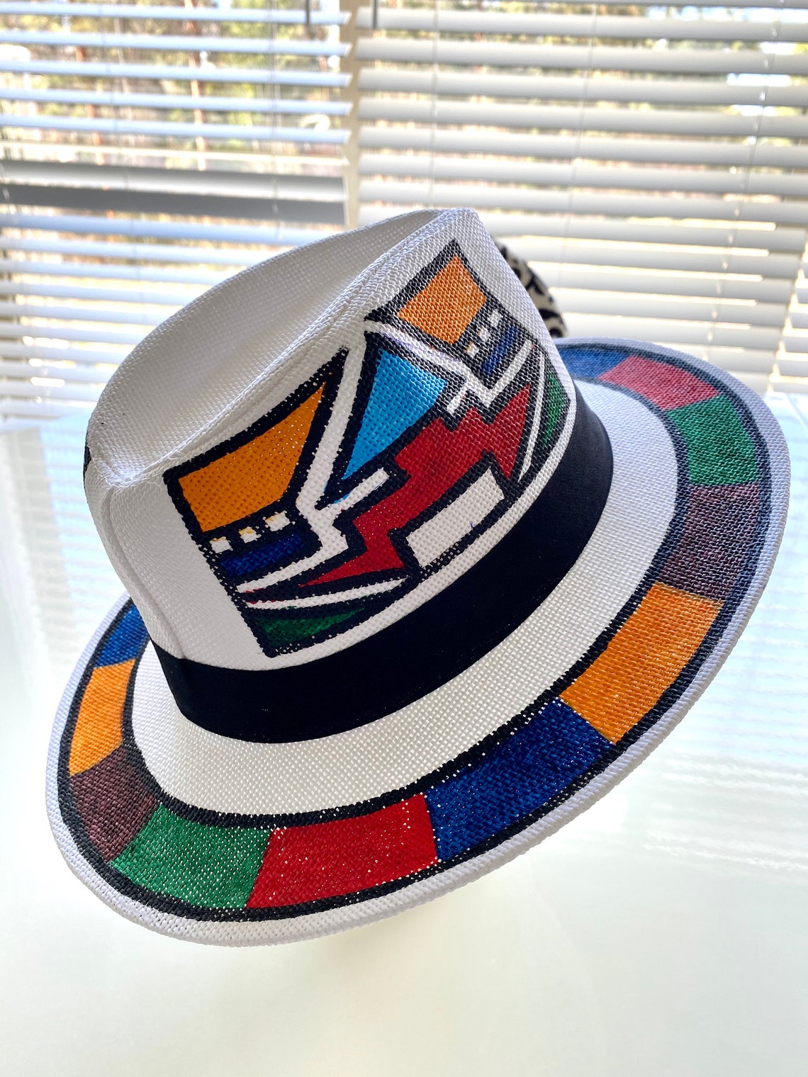 Unisex Hand Painted Fedora Hat Ndebele Art Etsy