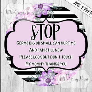 Printable Please do not touch baby tag, NICU baby gift, baby shower gift, preemie signs, pdf file, jpg file