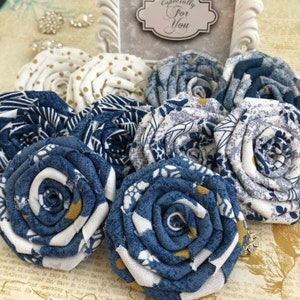 Christmas flowers, handmade frayed fabric roses, Christmas wreath supplies, DIY headband supplies, wedding flowers, Set of 10