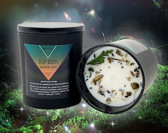 DEEP ROOTS Bougie de mise à la terre avec essences de fleurs et de gemmes // bougie de tourmaline noire // bougie magique // bougie de mise à la terre de sorcière