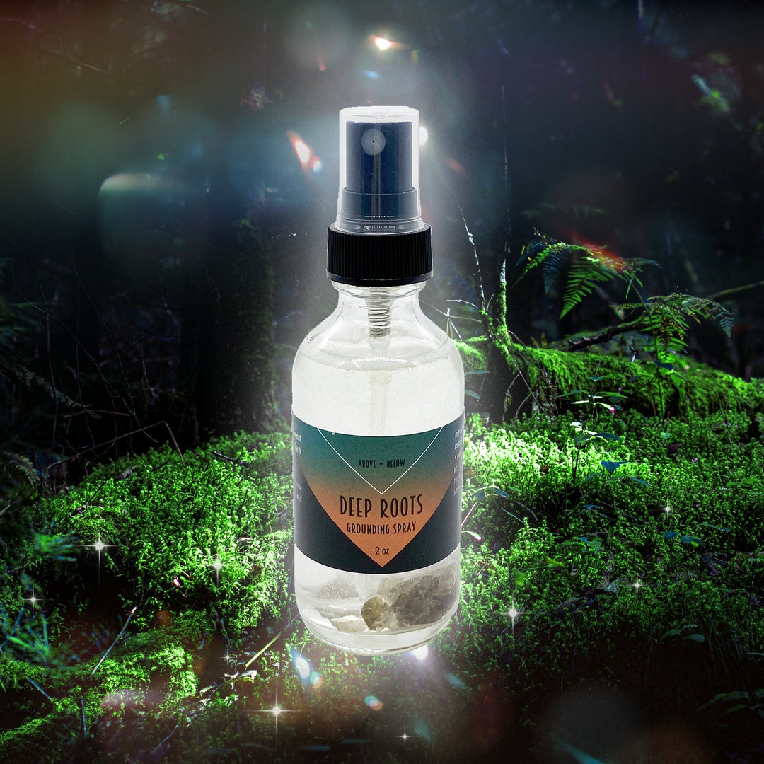DEEP ROOTS Grounding Spray W/ Flower and Gem Essences 2oz // Black
