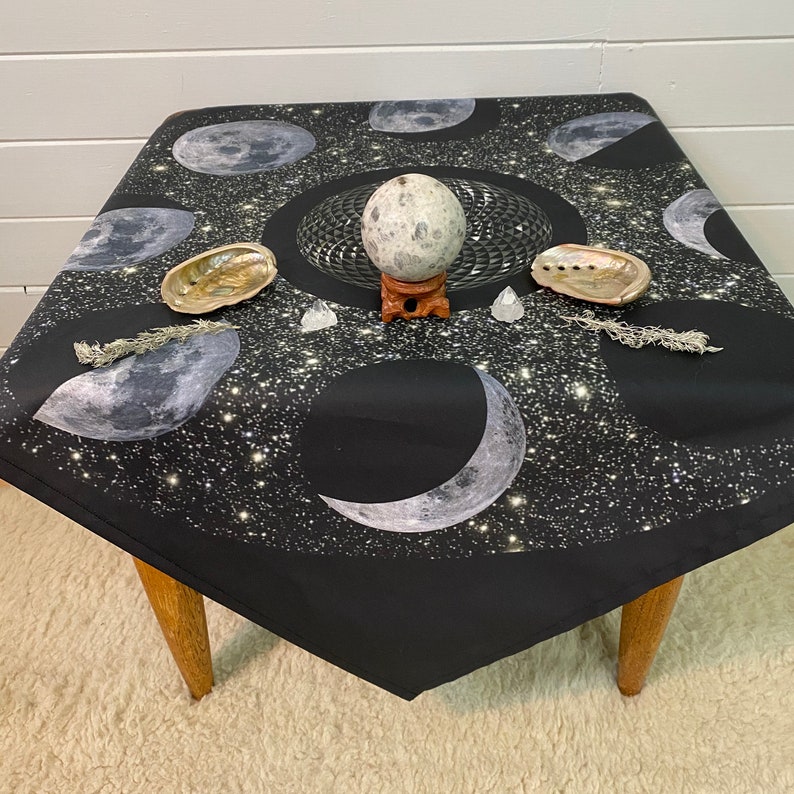 MOON PHASES Altar Cloth 2 sizes // Lunar Altar Cloth // Moon Tarot Cloth // Witch Table Cloth image 7