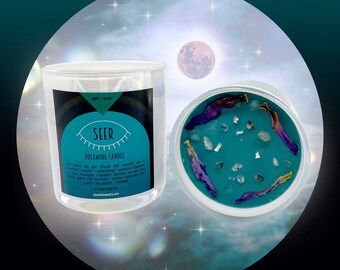 Bougie de rêve SEER // Bougie armoise + lotus bleu// Bougie d'intention // Travail de rêve // Bougie pierre de lune