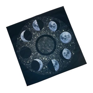 MOON PHASES Altar Cloth 2 sizes // Lunar Altar Cloth // Moon Tarot Cloth // Witch Table Cloth image 1