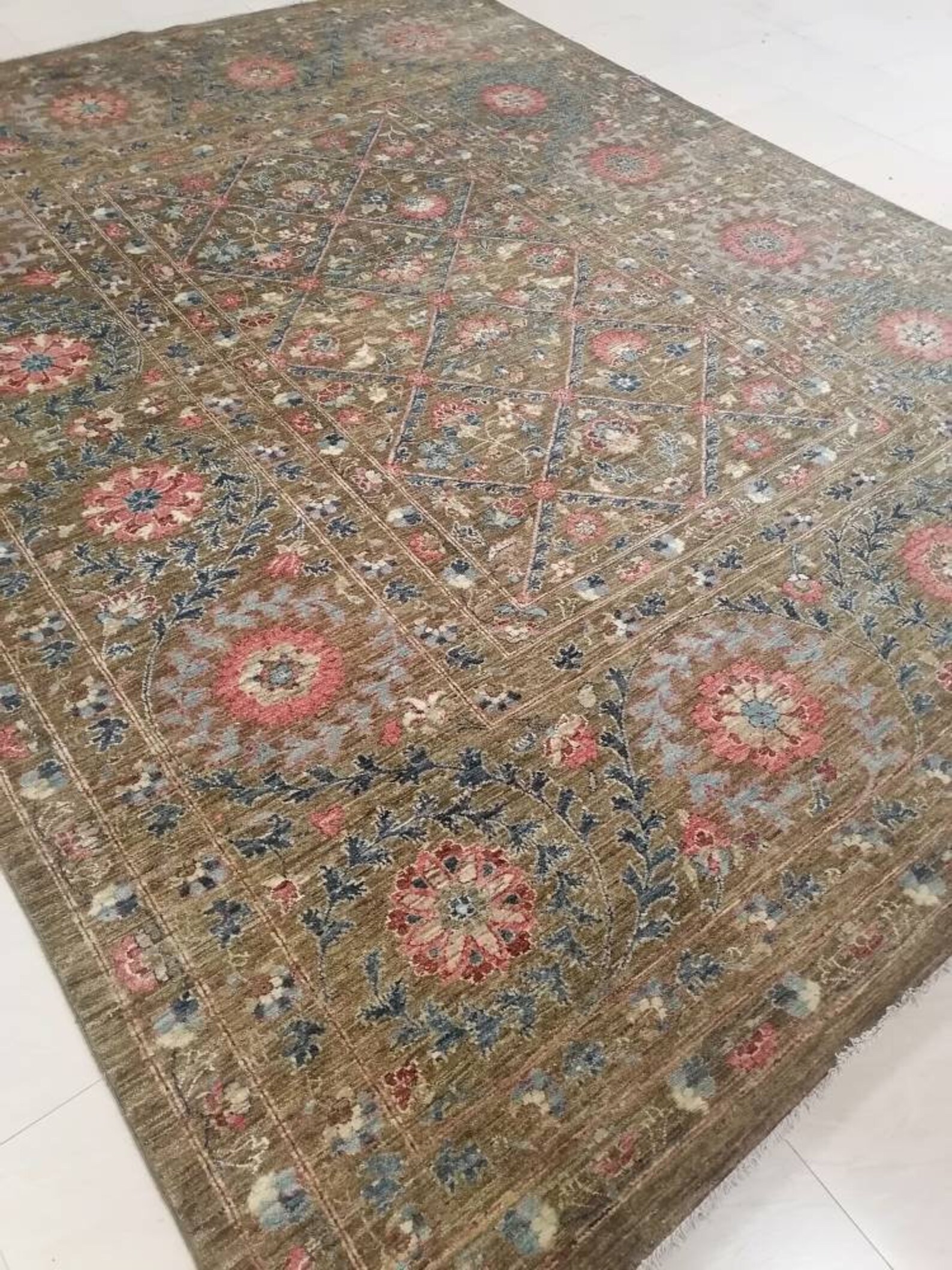 9x12 Beautiful Tribal Wool Rug Olive Green Color Rug Floral | Etsy