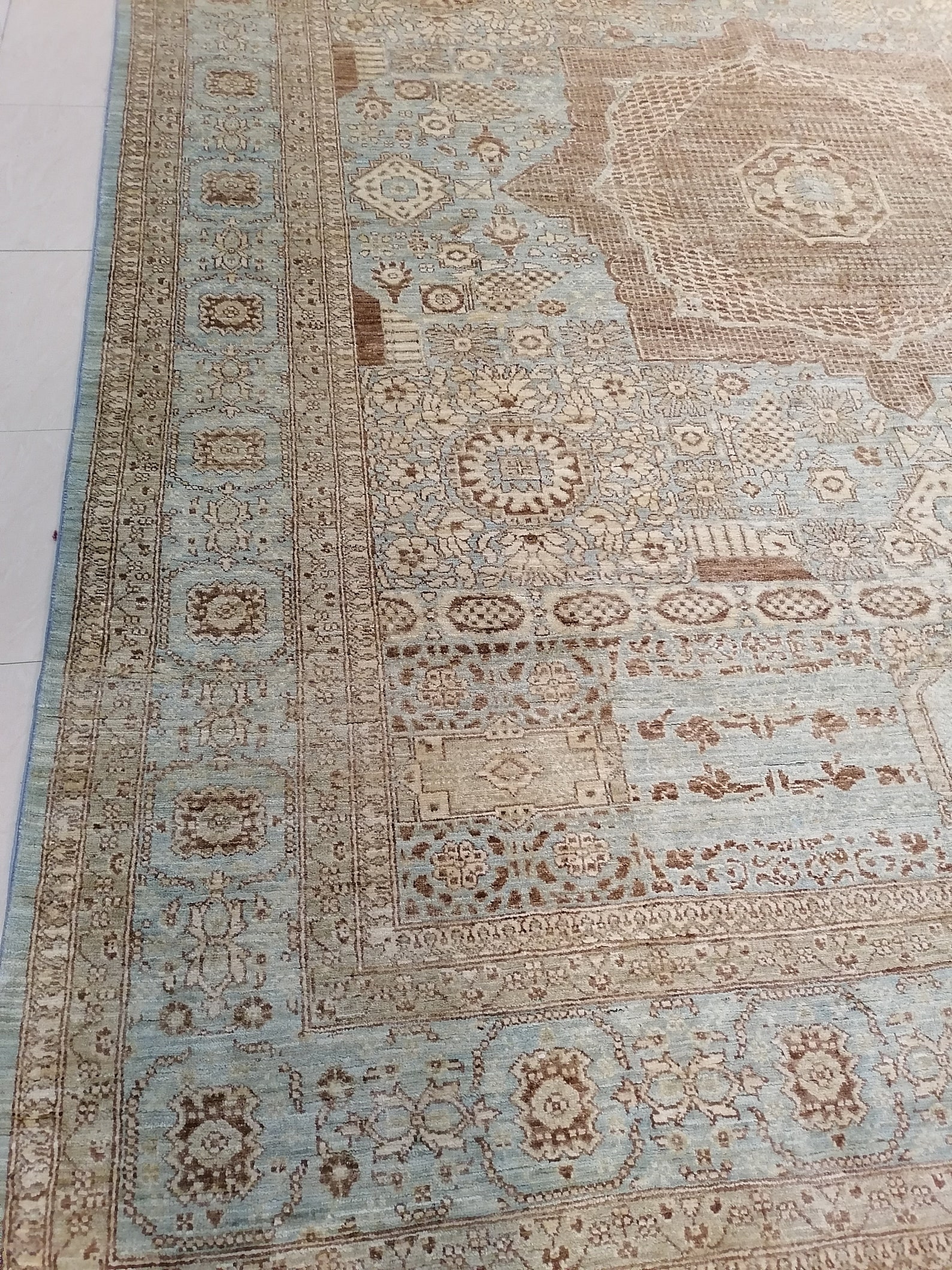9x12 Area Rug Beautiful Mamluk Rug Sea Blue and Light Brown Etsy