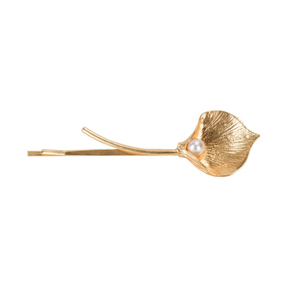 Calla Lily and Pearl Yellow Gold Hairpin | Pearl … - image 2