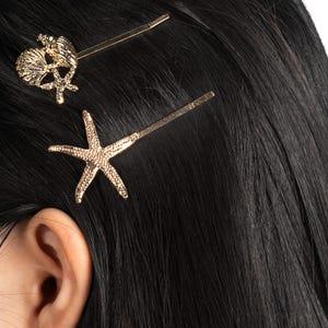 Gold Starfish Hair Barrette – Beach Hair Clip Set with Seashell Design, Coastal Hair Accessories for Women, Ocean Summer Hair Barrettes.