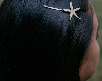 Yellow Gold Starfish Hair Pin, Gold Hair Pin, Starfish Hair Pin