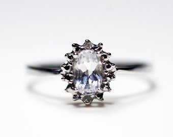 White Topaz & Diamond 14K White Gold Ring | White Topaz | Clear Diamonds | April Birthstone Ring | Healing Gemstones