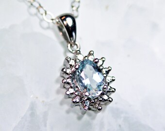 Aquamarin & Diamant 14K Weißgold Anhänger | Heilende Edelsteine | March Birthstone