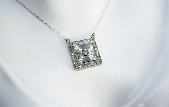 14K White Gold Diamond Pendant | Antique | 25 A-G… - image 1