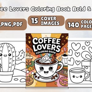 Coffee Lovers Coloring Pages | Bold and Easy Coloring Book ,Cozy Coffee,Relaxation | Png + PDF Instant Download