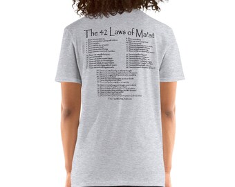 The True World Order “42 Laws of Ma’at” Short-Sleeve Unisex T-Shirt, Back Print Only, White, Sport Grey