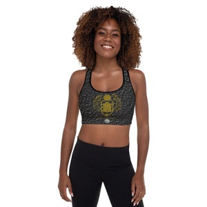 The True World Order &quot;Golden Winged Scarab&quot; Crinkled Black Padded Sports Bra