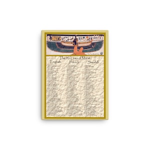 The True World Order &quot;42 Laws of Ma&#39;at&quot; auf Englisch, Französisch, Swahili Leinwanddruck