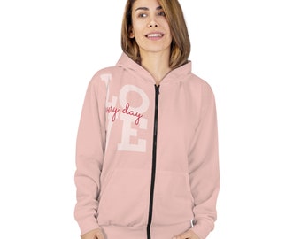 Liebe jeden Tag Unisex Zip Hoodie (AOP) Geschenk für Mama und Papa