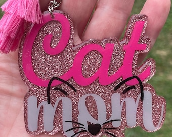 Cat Mom Keychain, Gifts for Cat Mom, Gifts for Her, Glitter Keychain, Cat Mom Aesthetic Keychain, Cat Mom Gift, Cat Mom, Furbaby, Gifts