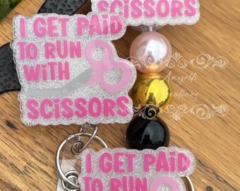 I Get Paid To Run With Scissors, Funny Badge Reel, RN ID Holder, Retractable Badge Reel, Nurse Gift, Night Shift, Officer Worker, ED Nurse
