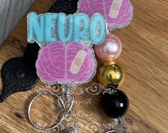 Brain Badge Reel, Neurology Badge Reel, Nurse Badge Reel, Glitter ID Holder, Neuro ICU Badge Reel, Neurologist Gift, Cute Badge Reel, Neuro