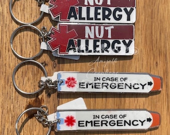 Food Allergy Alert Keychain: Medical ID, Epipen Tag, Medical Alert Tag, Epipen, Allergy Backpack Tag, Medical ID, Kid Food Allergy