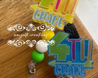 4th Grade Badge Reel, Fourth Grade Badge Reel, Teacher Badge Reel, Badge Reel, Lanyard, Teacher Lanyard, Teacher, 4th Grade, Fourth Grade