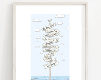 South Jersey Shore Art Print featuring Cape May, Ocean City, Avalon, Sea Isle, Stone Harbor, Margate, Strathmere and Wildwood