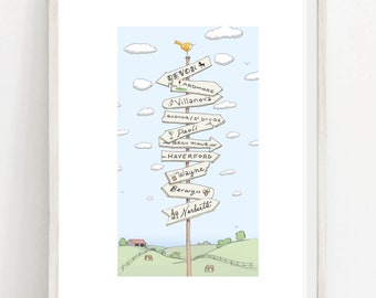 Philadelphia's Main Line Art Print - Ardmore, Bryn Mawr, Berwyn, Radnor, St. Davids, Wayne, Villanova, Paoli, Narberth, Devon, Haverford
