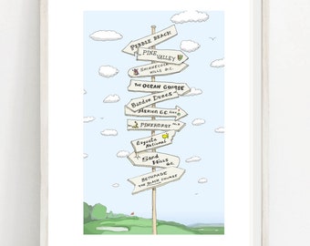 Famous Golf Course Print for Father's Day - Pebble Beach, Pine Valley, Augusta, Bethpage Black, Merion, Pinehurst, Bandon Dunes, Shinnecock