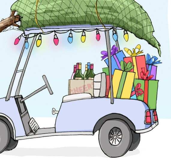 Christmas Golf Cart Art Print The Villages Sun City Etsy