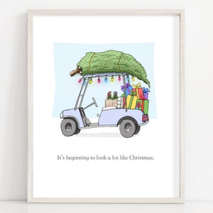 Christmas Golf Cart Art Print, The Villages, Sun City, Peachtree City, Top of the World, Laguna Woods, Charleston, Folly, The Landings