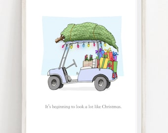 Christmas Golf Cart Art Print, The Villages, Sun City, Peachtree City, Top of the World, Laguna Woods, Charleston, Folly, The Landings