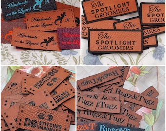 Custom Leatherette labels for handmade items, unique designs and styles, clothing labels, personalised product label, unique custom designs