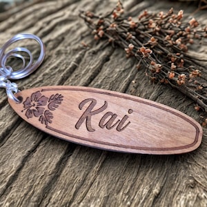 Surfboard Keychain, Surfboard Key fob, Personalised Surfers Keychain, Real Wood Personalized Surfboard Gift, Gift for Surfers, Gift for Him