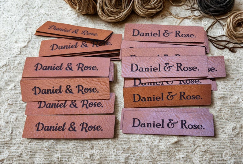 Faux Leather Personalized Product Tags, Custom Leatherette Clothing Labels, Choice of Colours immagine 13