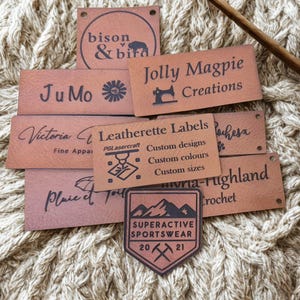 Faux Leather Personalized Product Tags, Custom Leatherette Clothing Labels, Choice of Colours