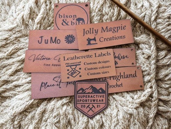 Faux Leather Personalized Product Tags, Custom Leatherette Clothing Labels, Choice of Colours