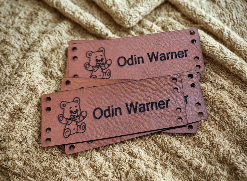 Faux Leather Personalized Product Tags, Custom Leatherette Clothing Labels, Choice of Colours immagine 18