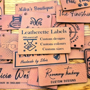 Custom Leatherette labels for handmade items, unique designs and styles, clothing labels, personalised product label, unique custom designs