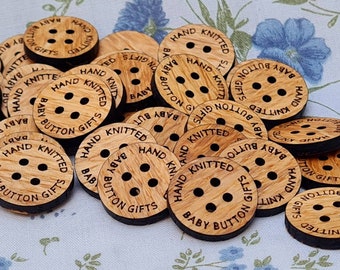 Personalized 100% real oak buttons, Custom shapes and engraving, ideal for handmade Crochet, Dressmaking and knitwear, Personalised Product