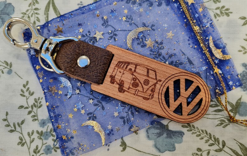 VW Camper van gifts VW keyring wood and leather custom Etsy
