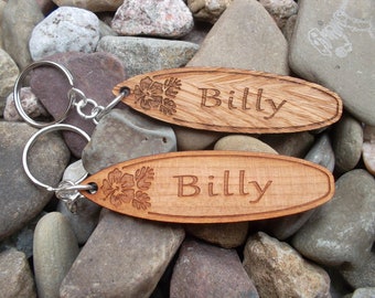 Surfboard Keychain, Surfboard Key fob, Personalised Surfers Keychain, Real Wood Personalized Surfboard Gift, Gift for Surfers, Gift for Him