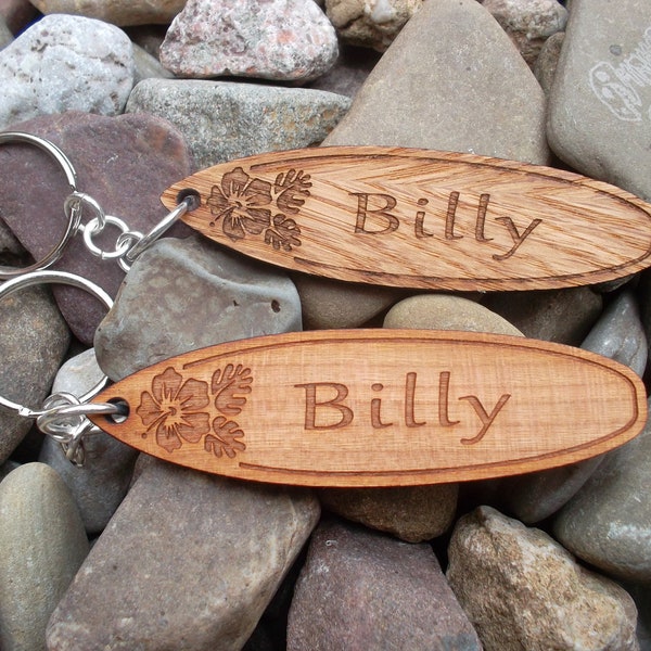 Surfboard Keychain, Surfboard Key fob, Personalised Surfers Keychain, Real Wood Personalized Surfboard Gift, Gift for Surfers, Gift for Him