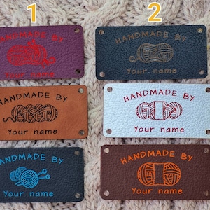 Etiquettes en similicuir pour articles faits main, étiquettes de vêtements personnalisées en similicuir, étiquettes à tricoter, étiquettes au crochet, couleurs et motifs au choix,