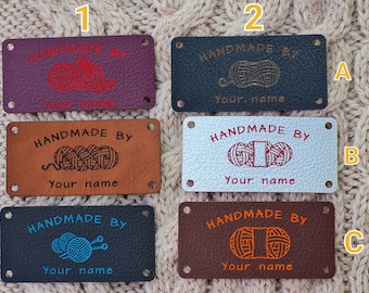 Leatherette labels for handmade items, faux leather custom clothing labels, knitting labels, crochet tags, choice or colours and designs,