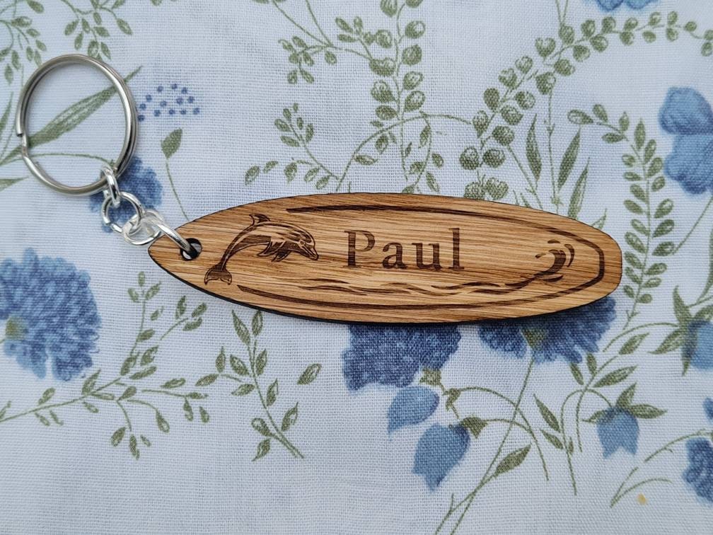 Dolphin image Surfboard Keychain Mini Surfboard Personalised Etsy