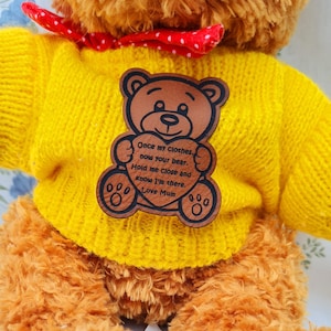 Kunstleer Memory Bear-label, Bear-aandenkenlabel, Memory Bear-label, Bear-label om op het cadeau van dierbaren te bevestigen, Gepersonaliseerd op bestelling gemaakt