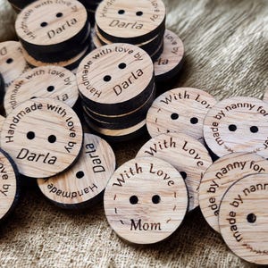 Personalized Oak Buttons: Custom Laser Engraved for Handmade Knitwear Crafts