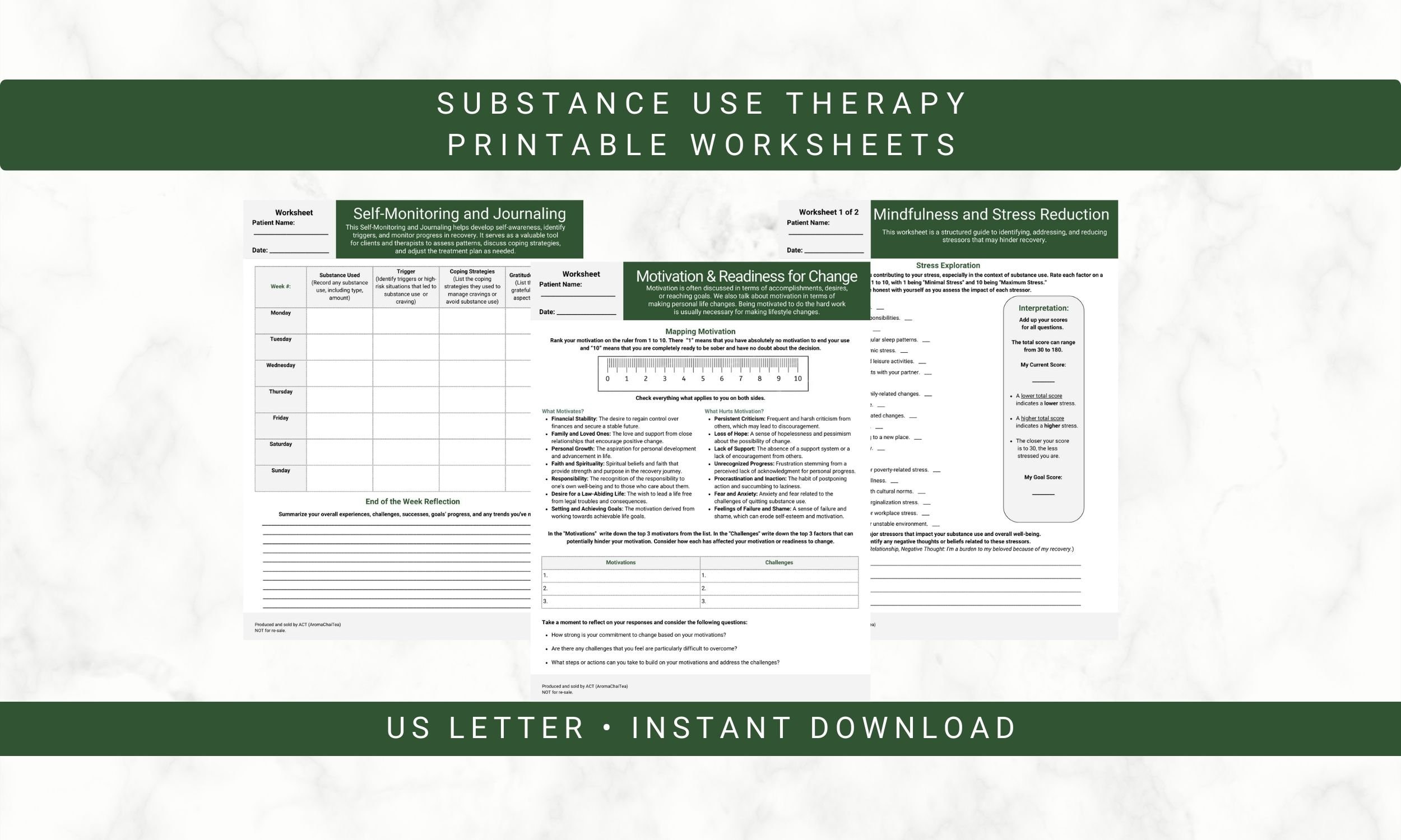 Substance Use Therapy • Addiction Recovery • Printable Worksheets PDF ...